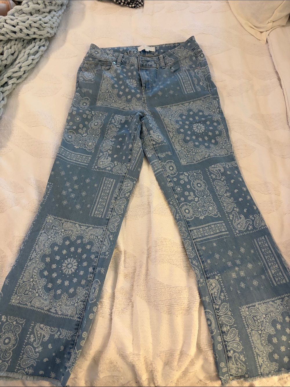 1822 Denim Light Blue Bandana Print Wide Leg Jeans